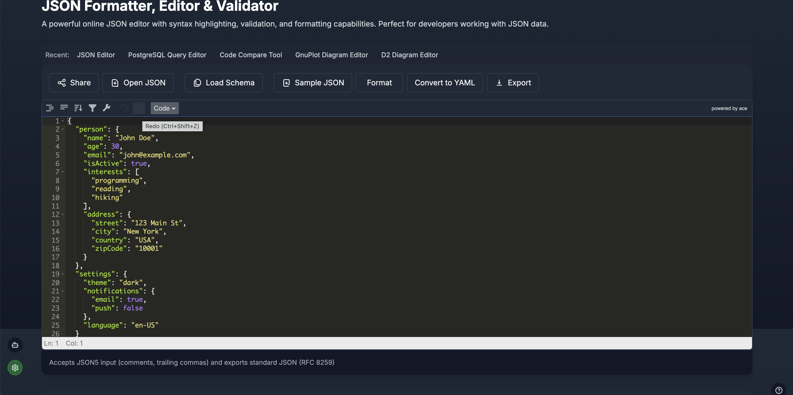 JSON Validator Interface